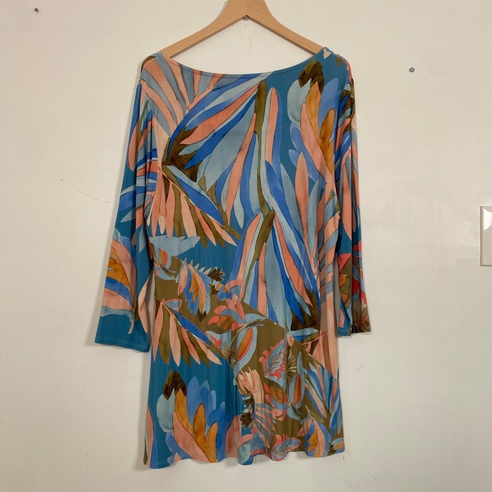 Soft Surroundings Womens Aqua Bloom Top Size Large Art To Wear Colorful Boho - Picture 4 of 9